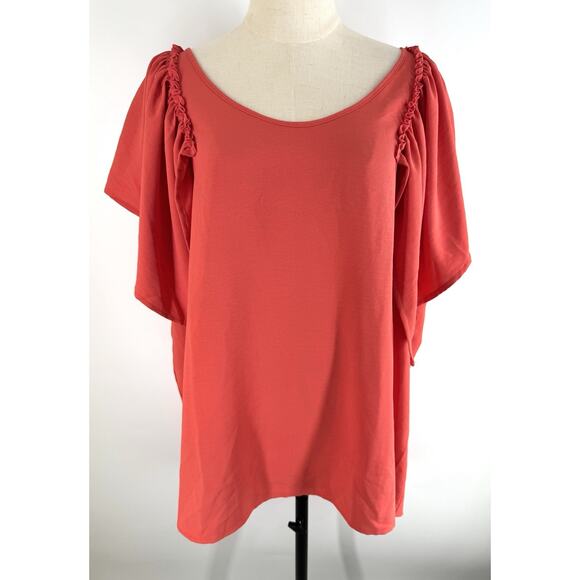 SPLA Women's Boho Top Blouse Flutter Sleeve Size 3X Red Orange Gathered Classic - Picture 1 of 9